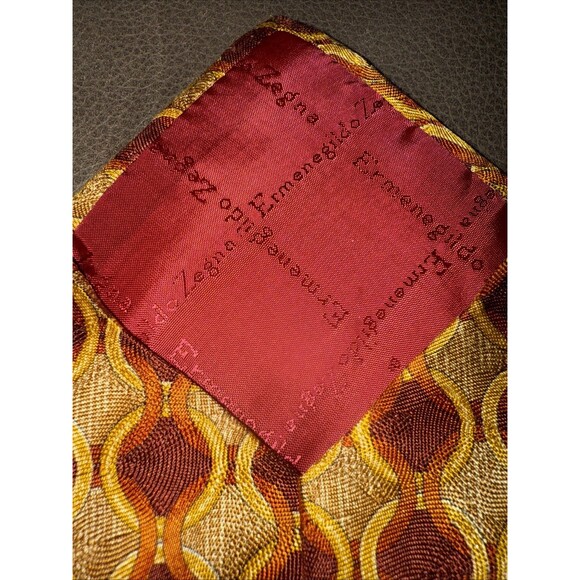 Ermenegildo Zenga Men’s Gold Rust Printed 100% Silk Tie 4” x 58” Italian EUC - Picture 7 of 7